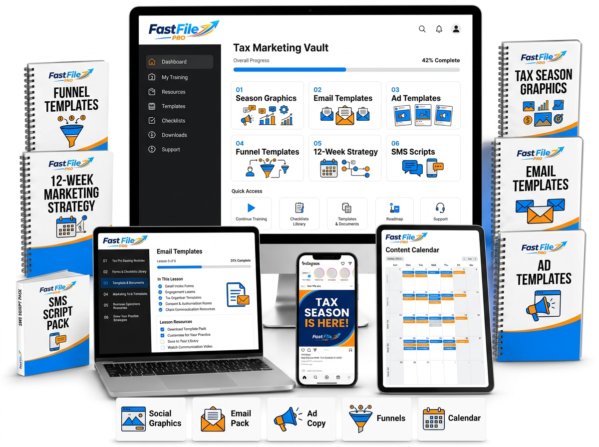 Fast File Pro Tax Marketing Vault bundle — graphics, email, ad and funnel templates