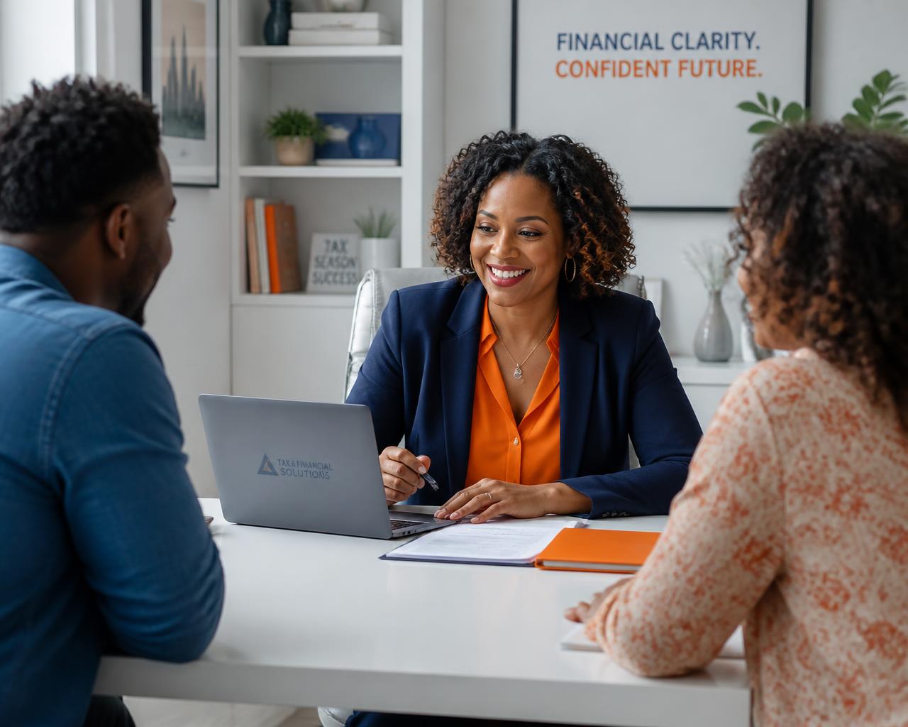 Tax professional reviewing a return with clients