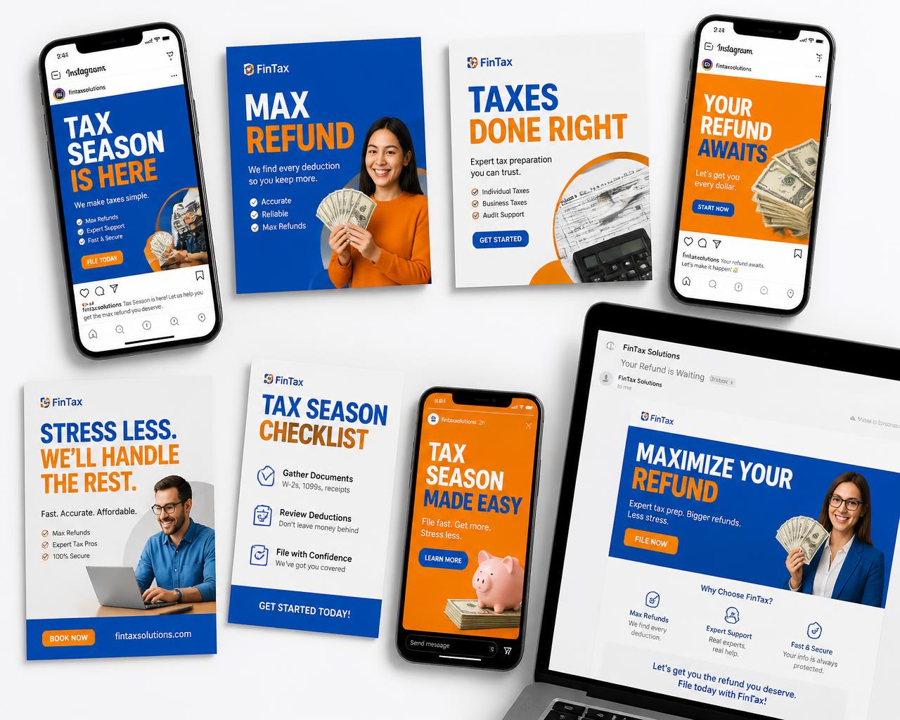 Tax season social posts, flyers and email templates