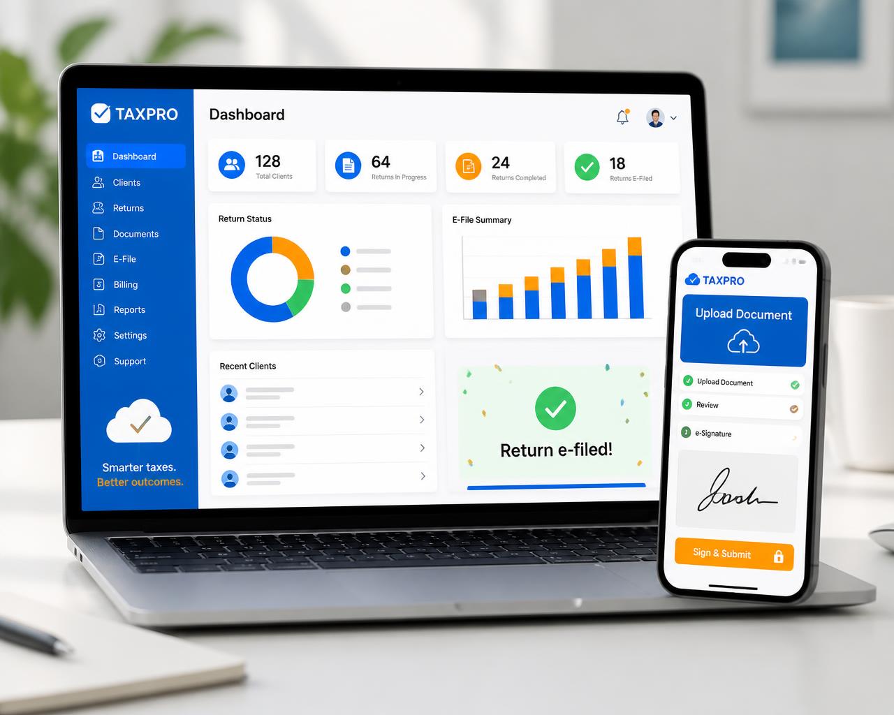 Fast File Pro dashboard on a laptop with the branded client app